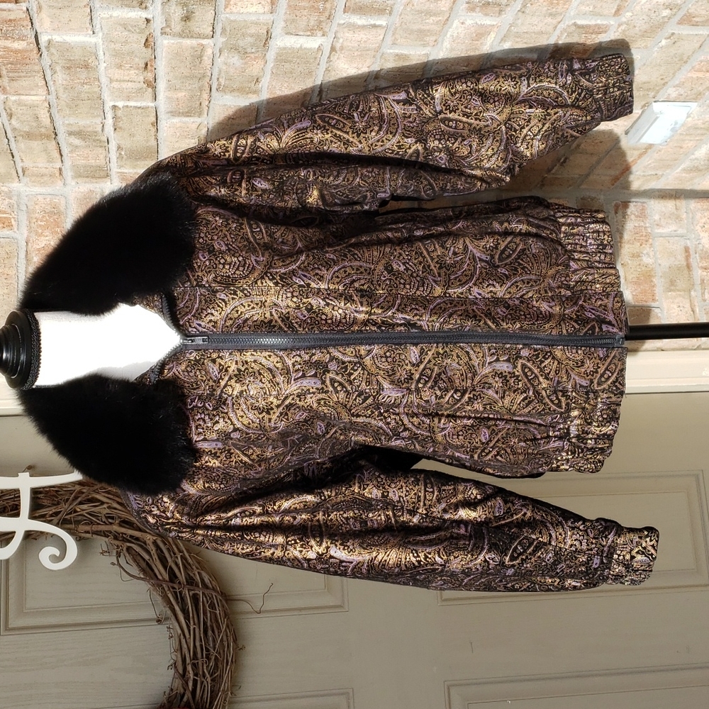 Vintage John Tauben Fox Fur Hand Painted Leather Coat Sz Large